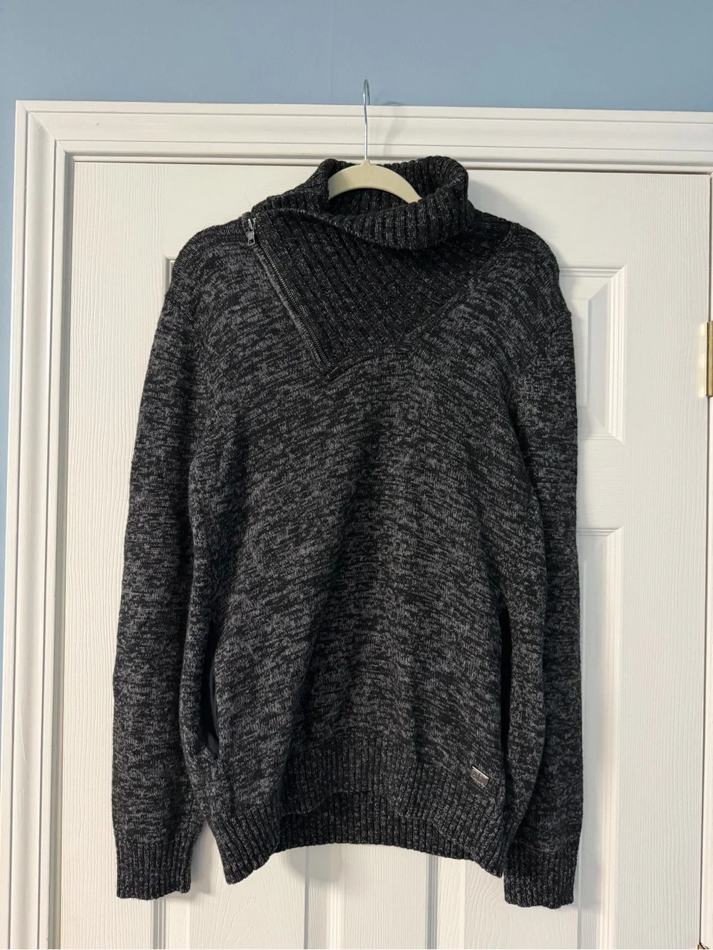 Armani Exchange Charcoal Gray Marled Zip Funnel-Neck Sweater